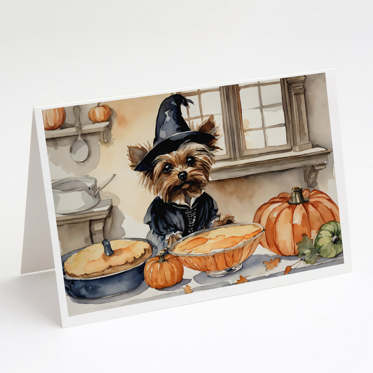 Buy this Yorkie Fall Kitchen Pumpkins Greeting Cards and Envelopes Pack of 8