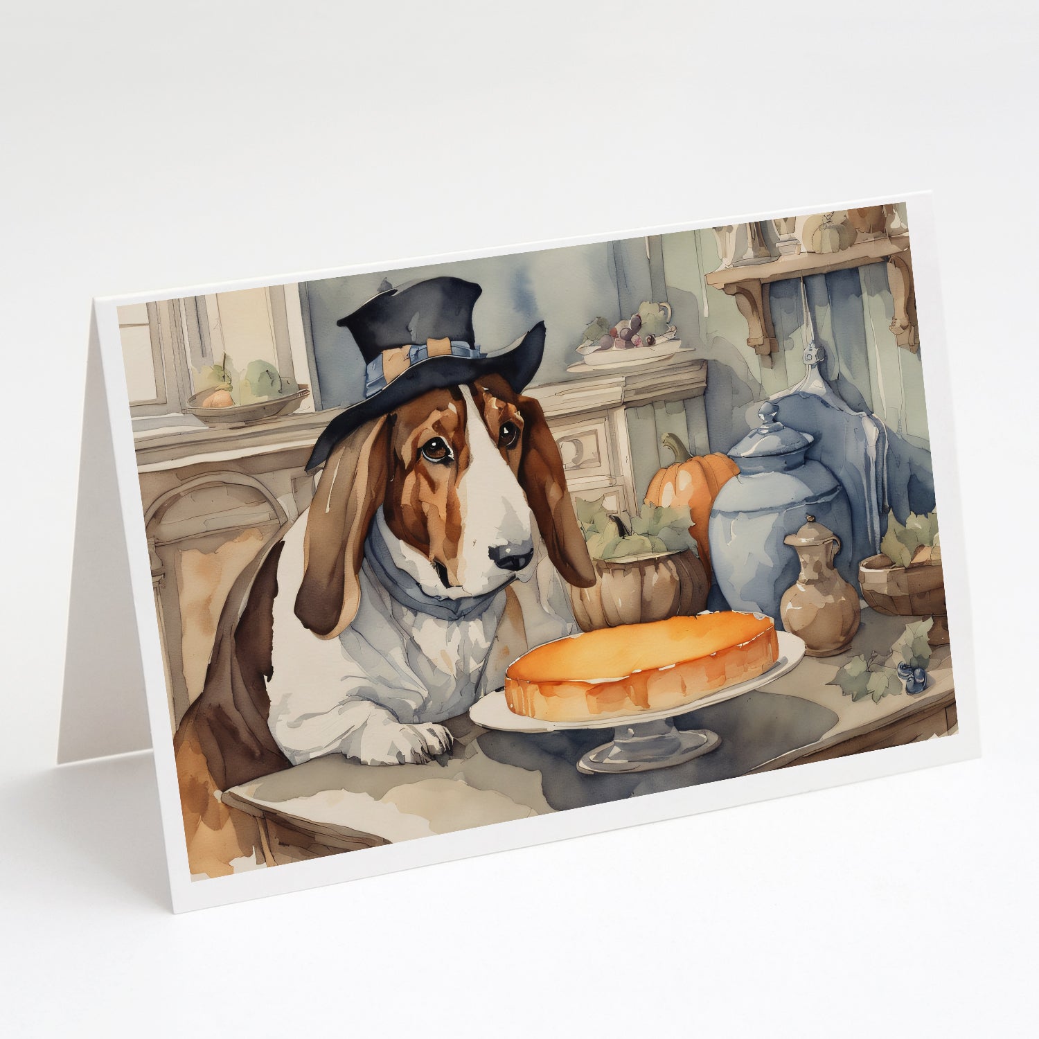 Buy this Basset Hound Fall Kitchen Pumpkins Greeting Cards and Envelopes Pack of 8