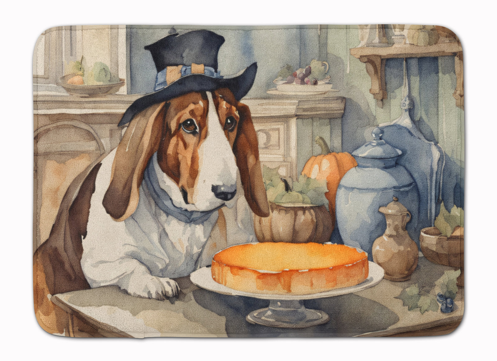 Buy this Basset Hound Fall Kitchen Pumpkins Memory Foam Kitchen Mat