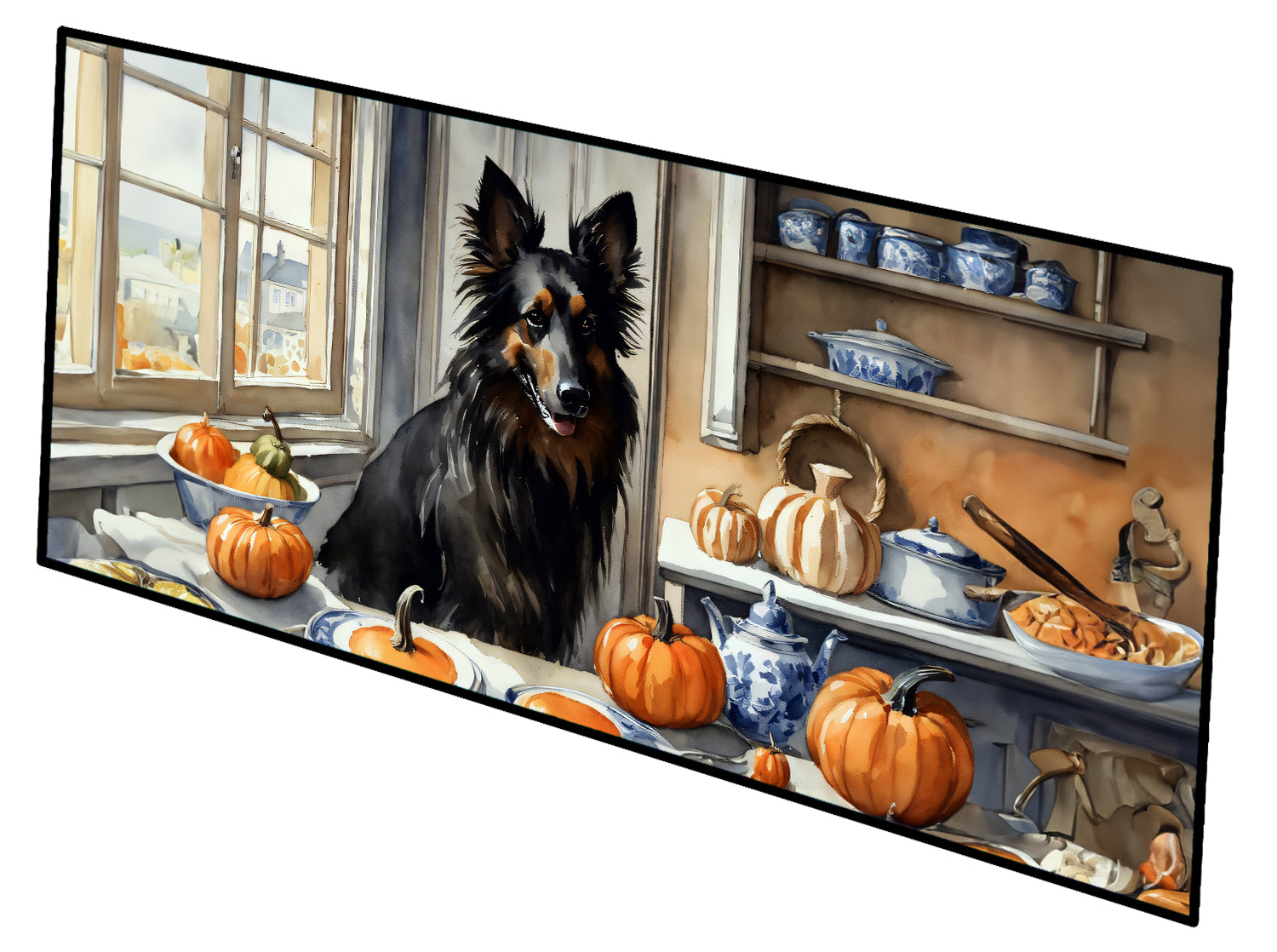 Buy this Belgian Sheepdog Fall Kitchen Pumpkins Runner Mat 28x58