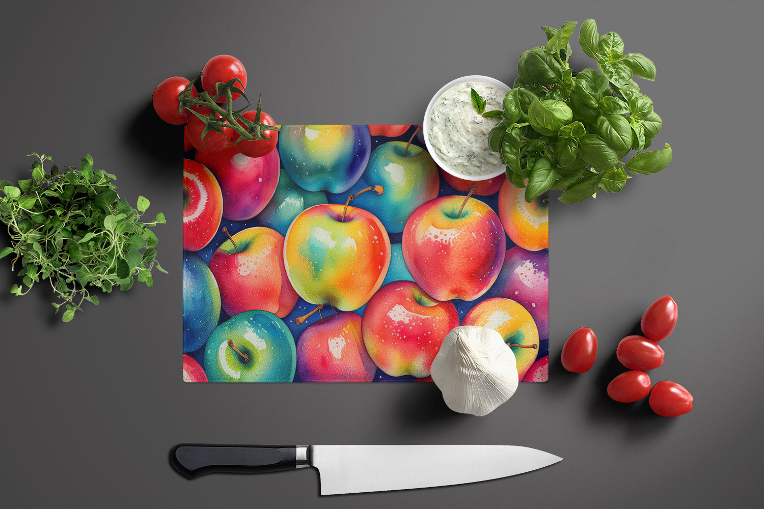 Colorful Apples Glass Cutting Board Large  the-store.com.