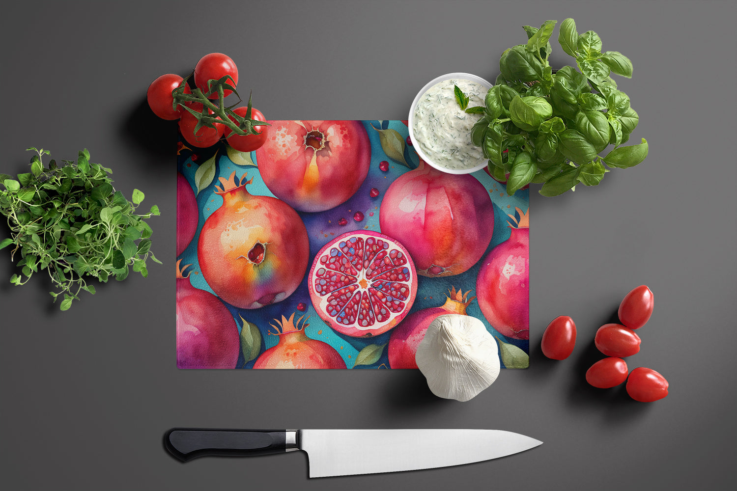 Colorful Pomegranates Glass Cutting Board Large  the-store.com.