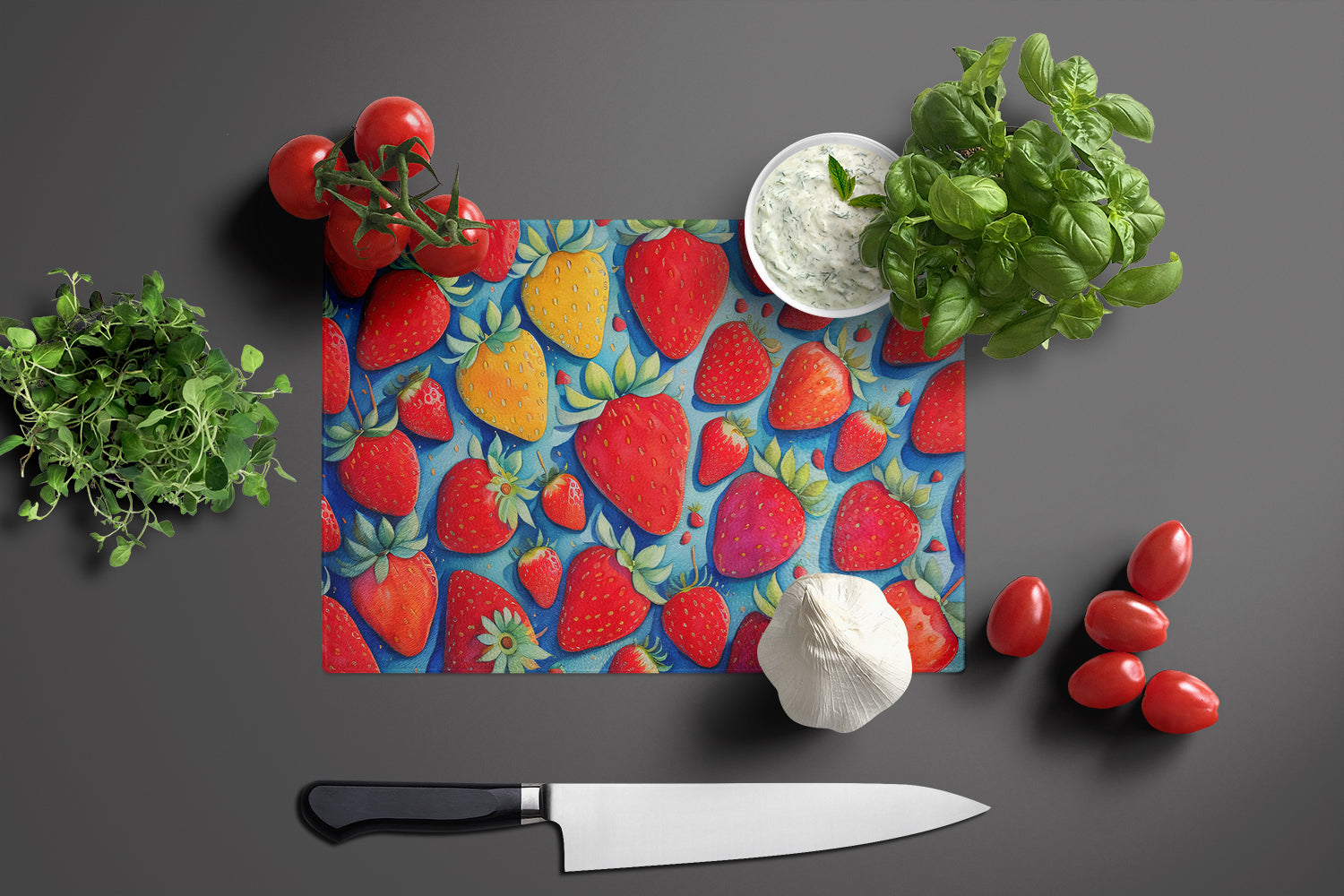 Colorful Strawberries Glass Cutting Board Large  the-store.com.