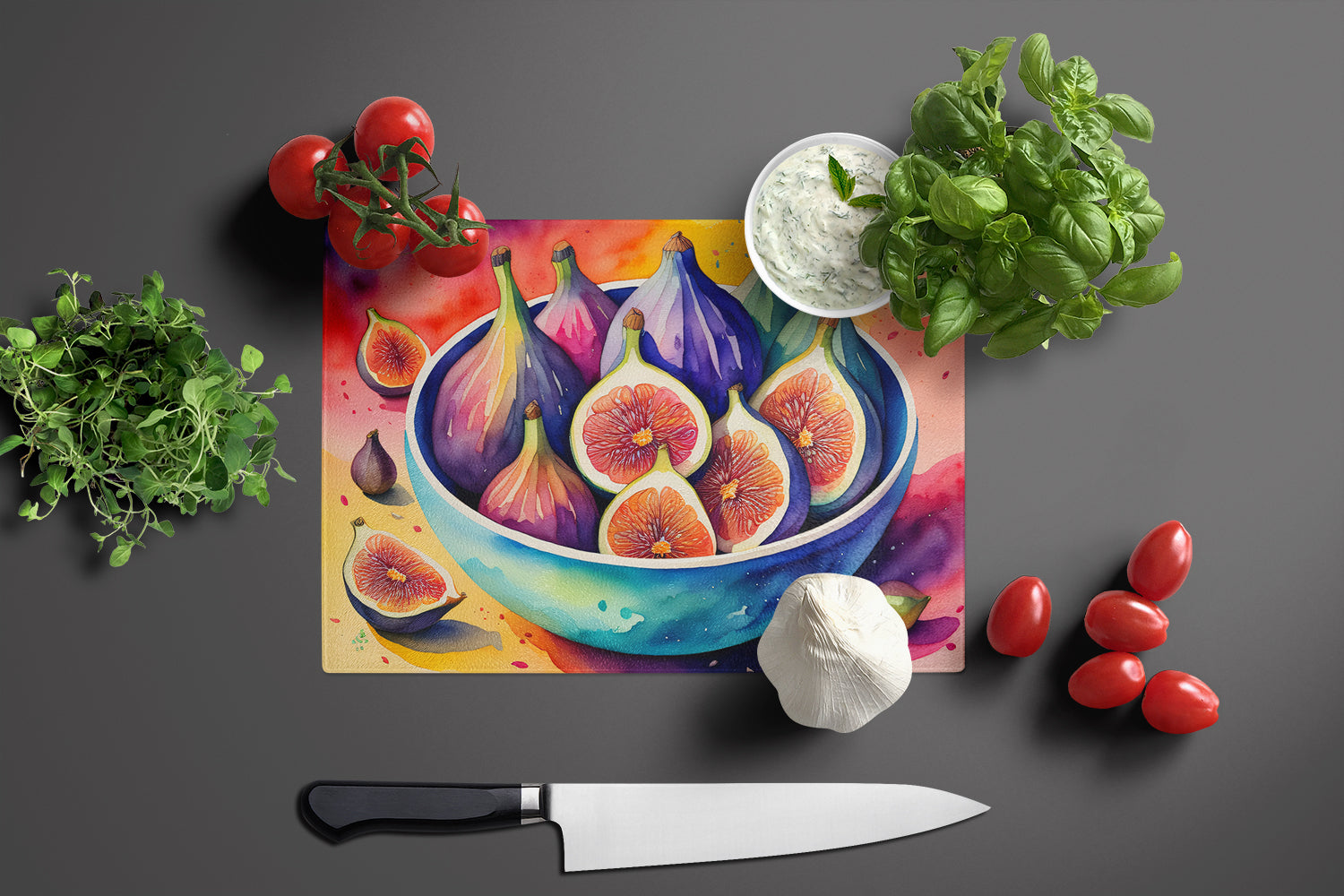 Colorful Figs Glass Cutting Board Large  the-store.com.