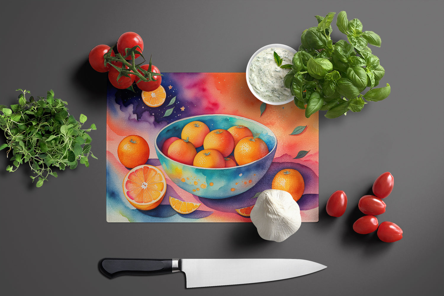 Colorful Oranges Glass Cutting Board Large  the-store.com.