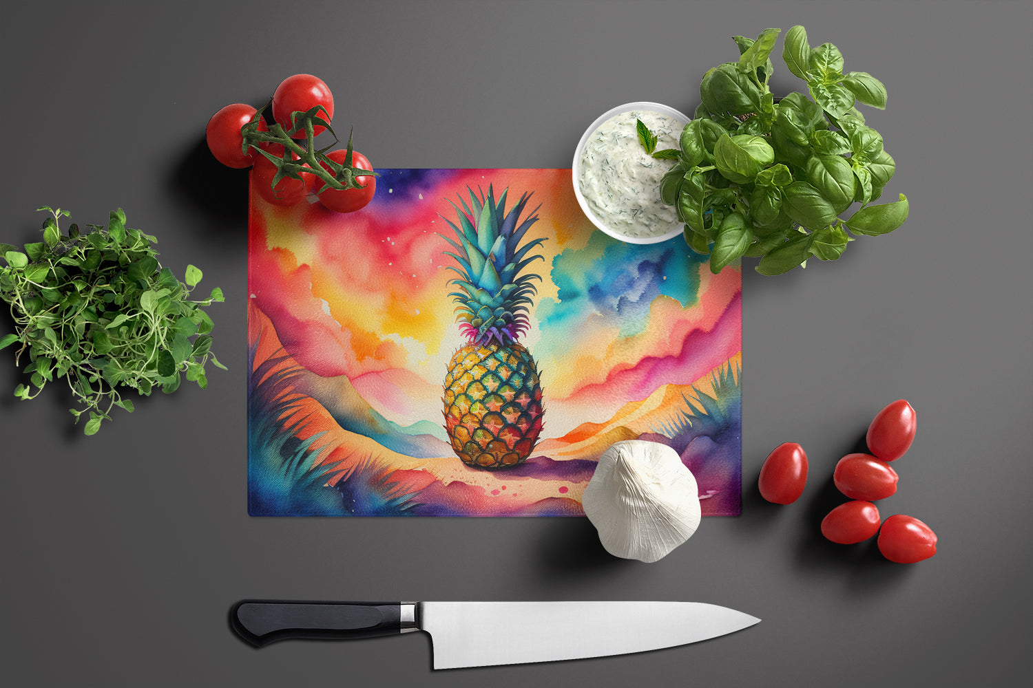 Colorful Pineapple Glass Cutting Board Large  the-store.com.