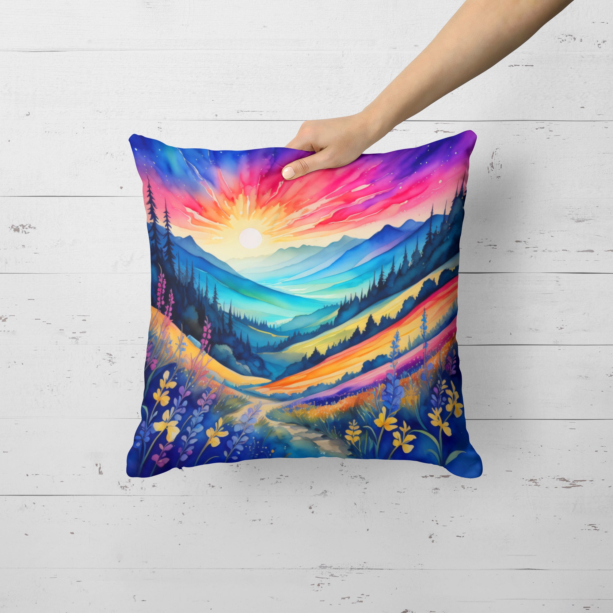 Colorful Annual Larkspur Fabric Decorative Pillow  the-store.com.