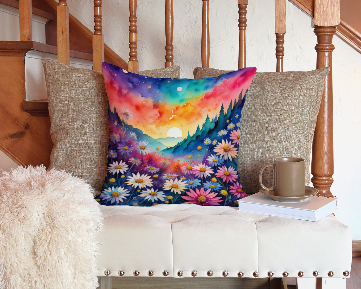 Colorful Asters Fabric Decorative Pillow  the-store.com.