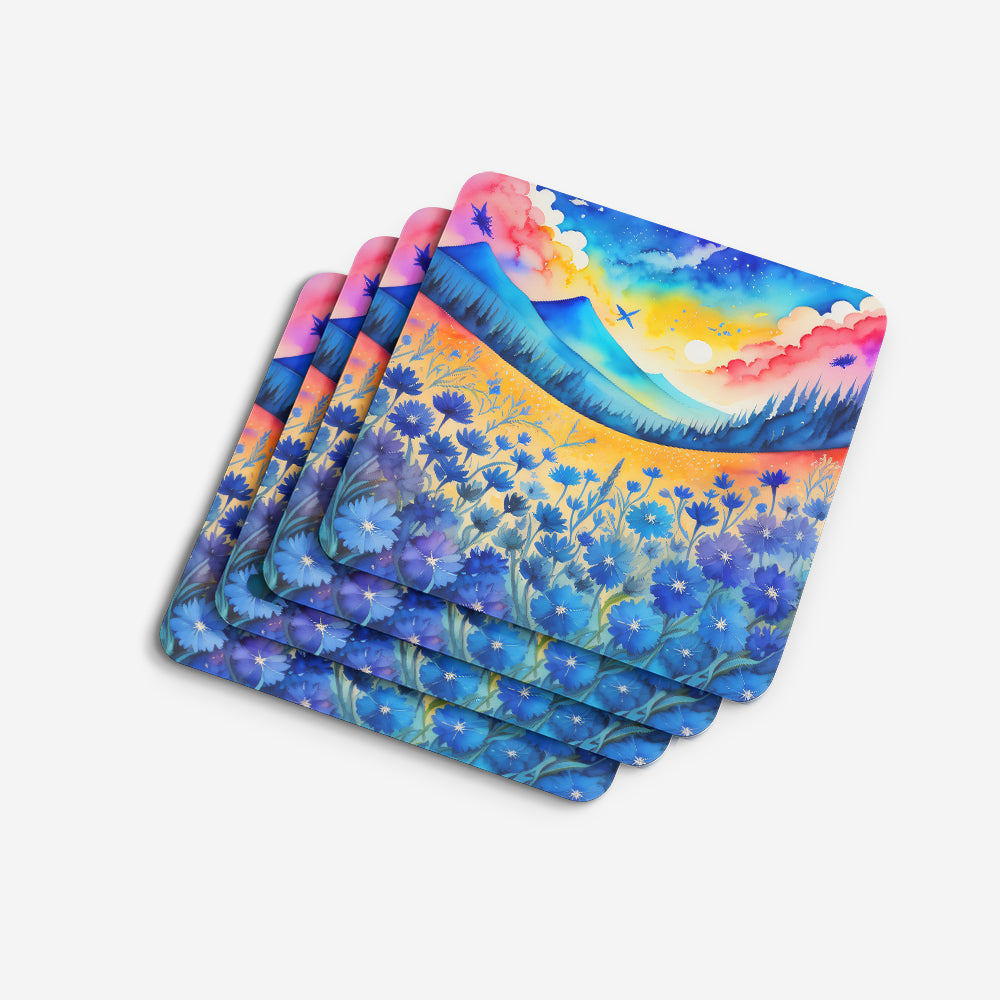 Colorful Blue Cornflowers Foam Coaster Set of 4