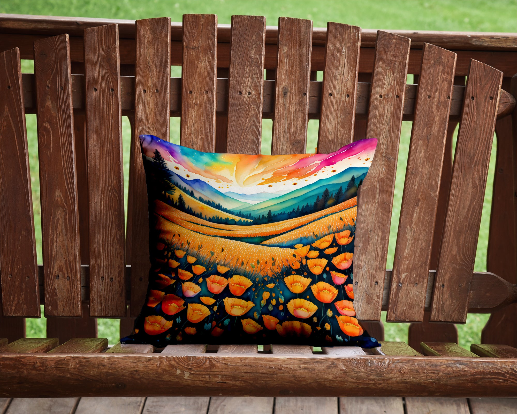 Colorful California poppies Fabric Decorative Pillow  the-store.com.
