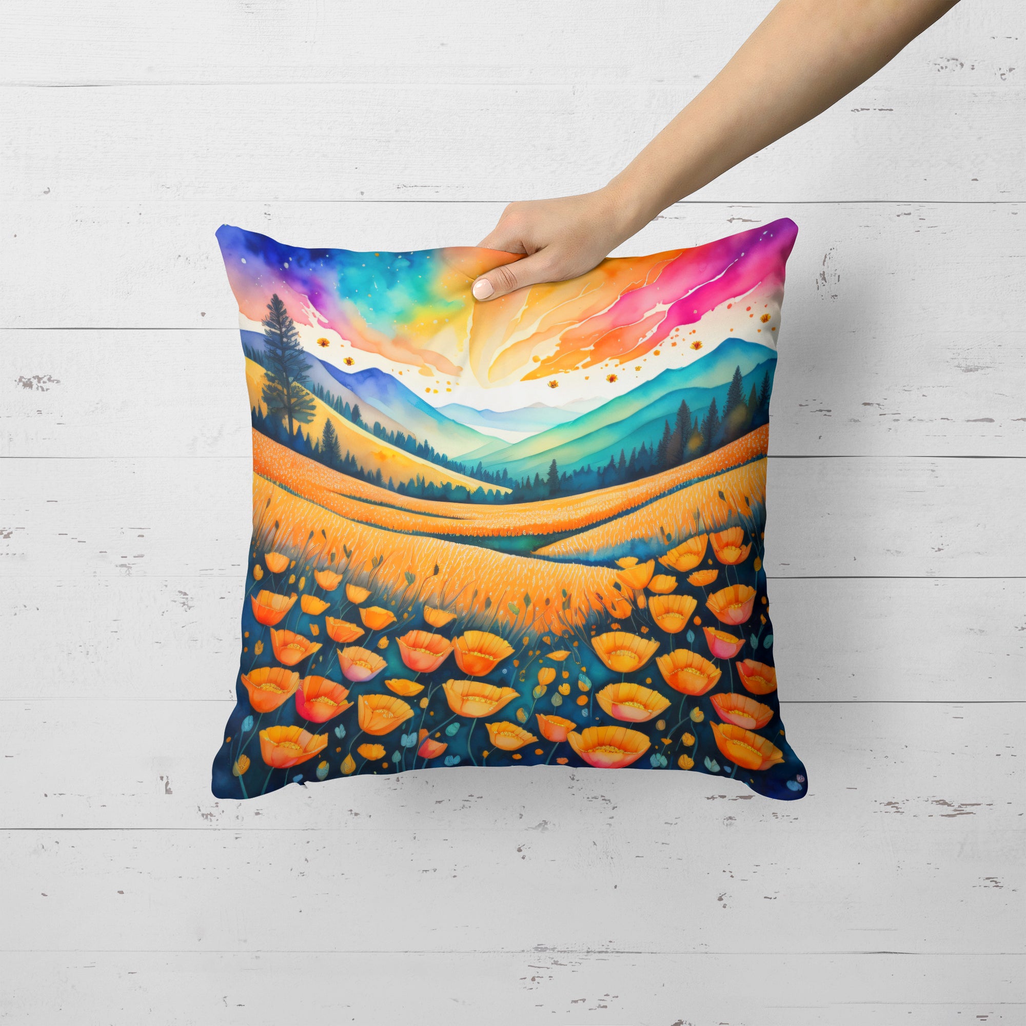 Colorful California poppies Fabric Decorative Pillow  the-store.com.