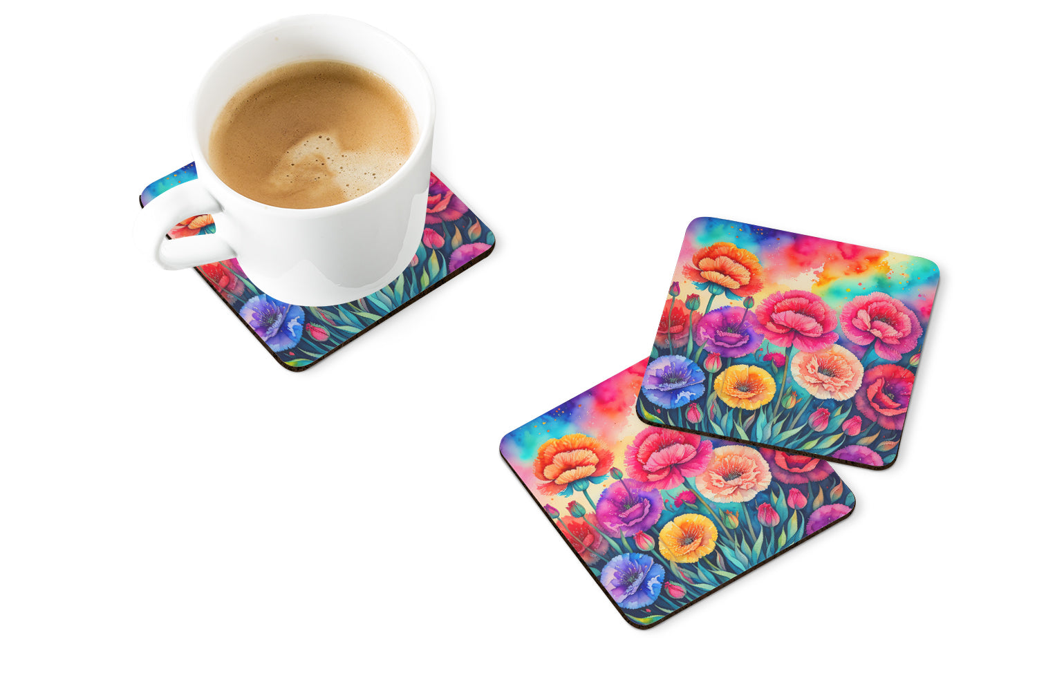 Colorful Carnations Foam Coaster Set of 4  the-store.com.