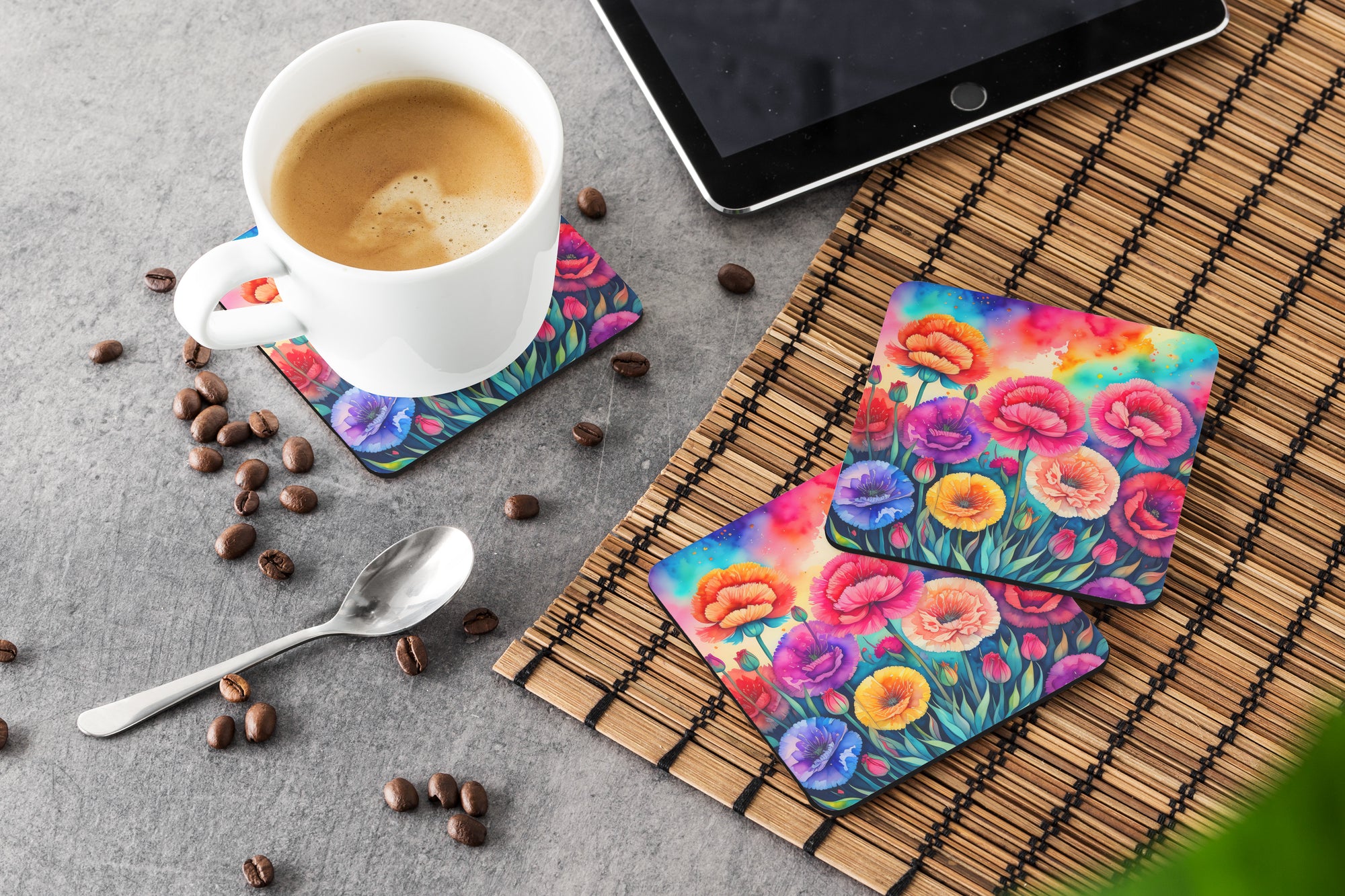 Colorful Carnations Foam Coaster Set of 4  the-store.com.