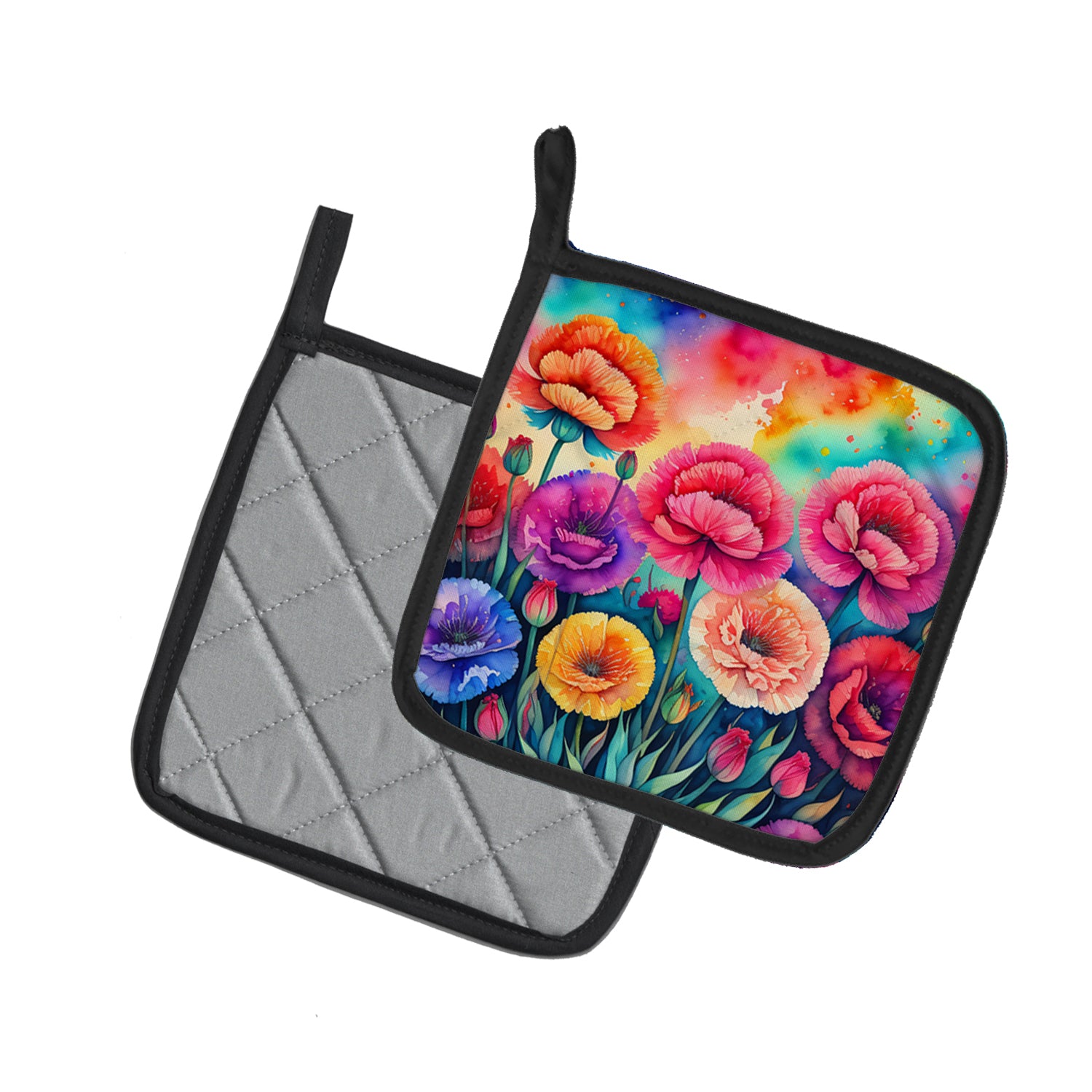 Colorful Carnations Pair of Pot Holders