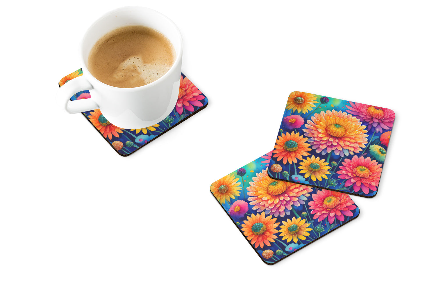 Colorful Chrysanthemums Foam Coaster Set of 4  the-store.com.