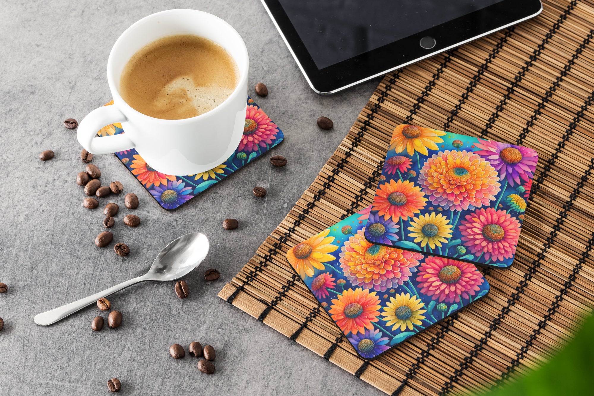 Colorful Chrysanthemums Foam Coaster Set of 4  the-store.com.