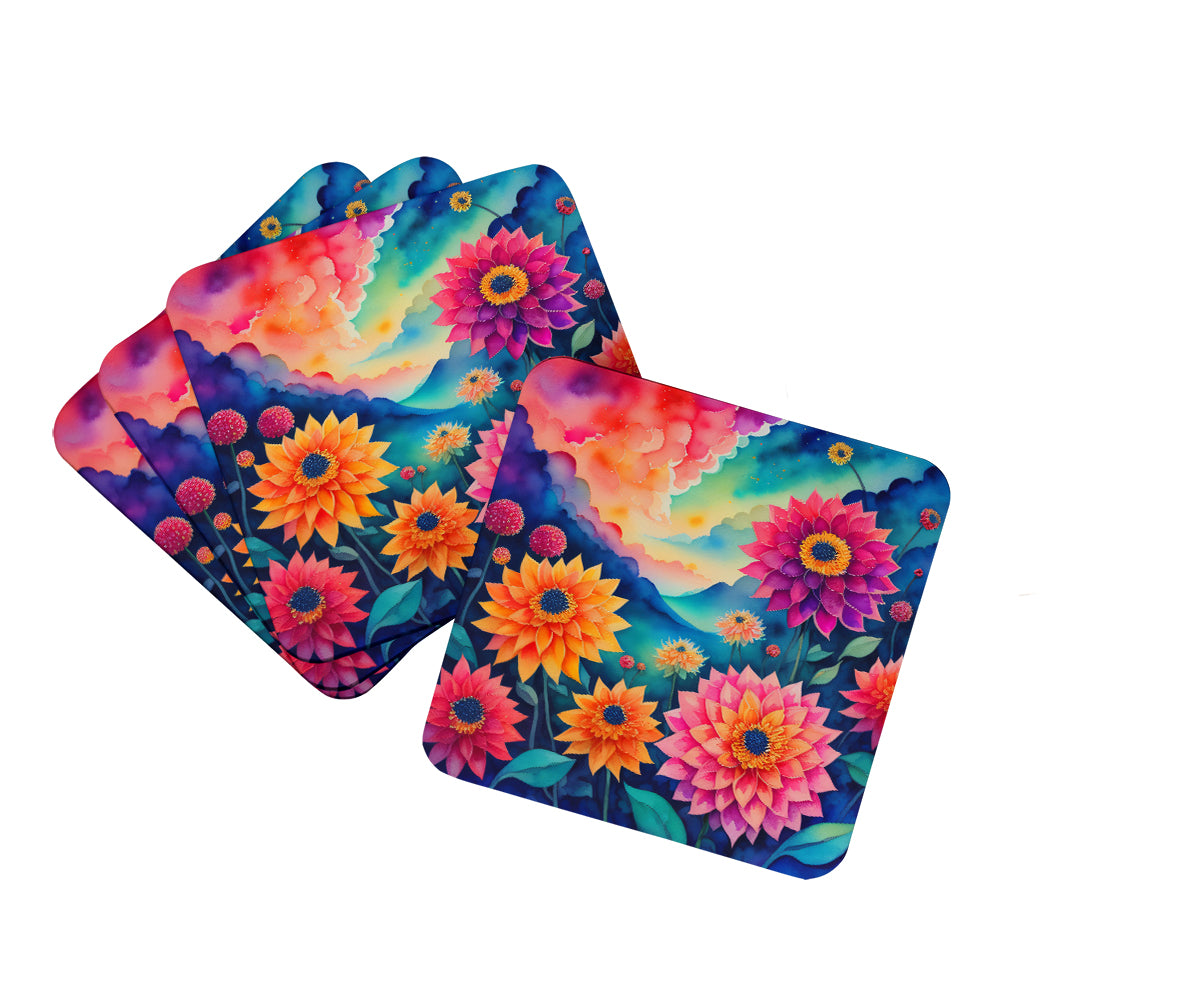 Buy this Colorful Dahlias Foam Coaster Set of 4