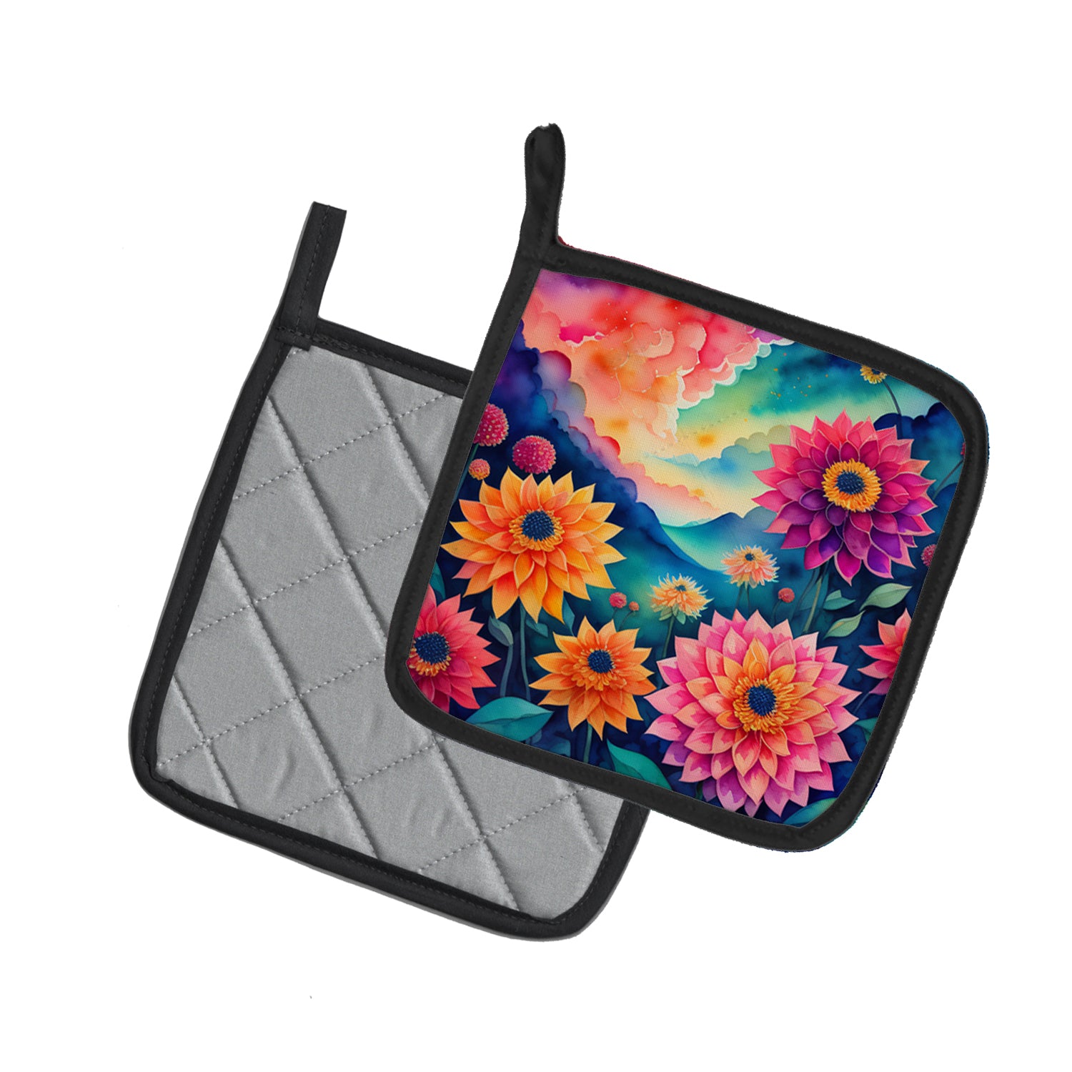 Colorful Dahlias Pair of Pot Holders