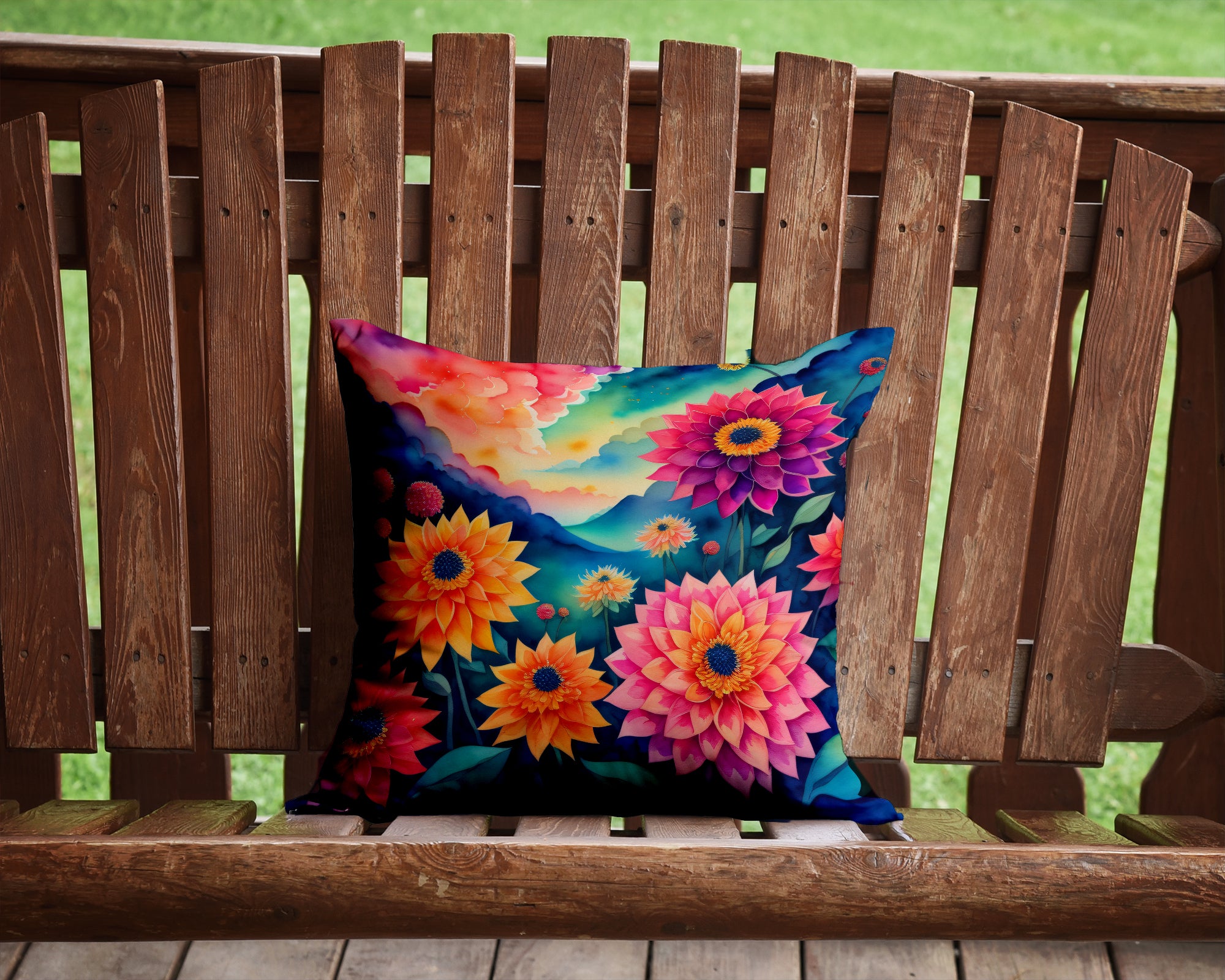 Buy this Colorful Dahlias Fabric Decorative Pillow