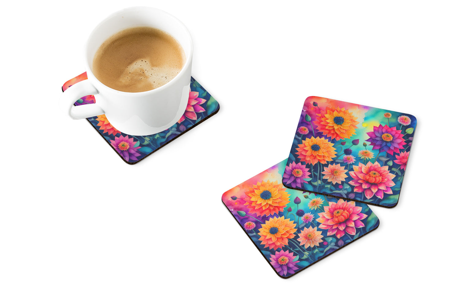 Colorful Dahlias Foam Coaster Set of 4  the-store.com.