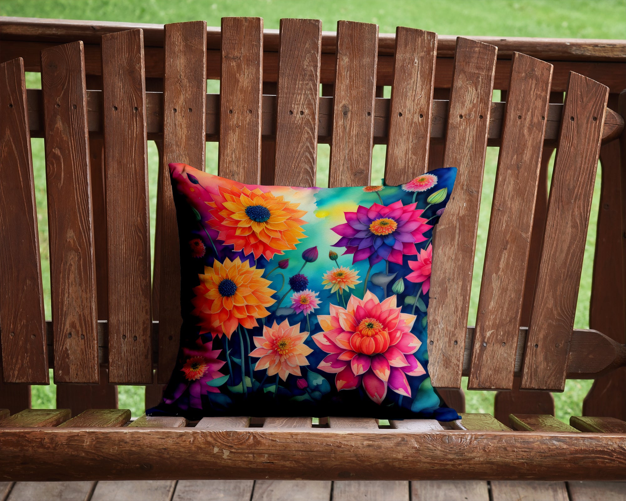 Buy this Colorful Dahlias Fabric Decorative Pillow