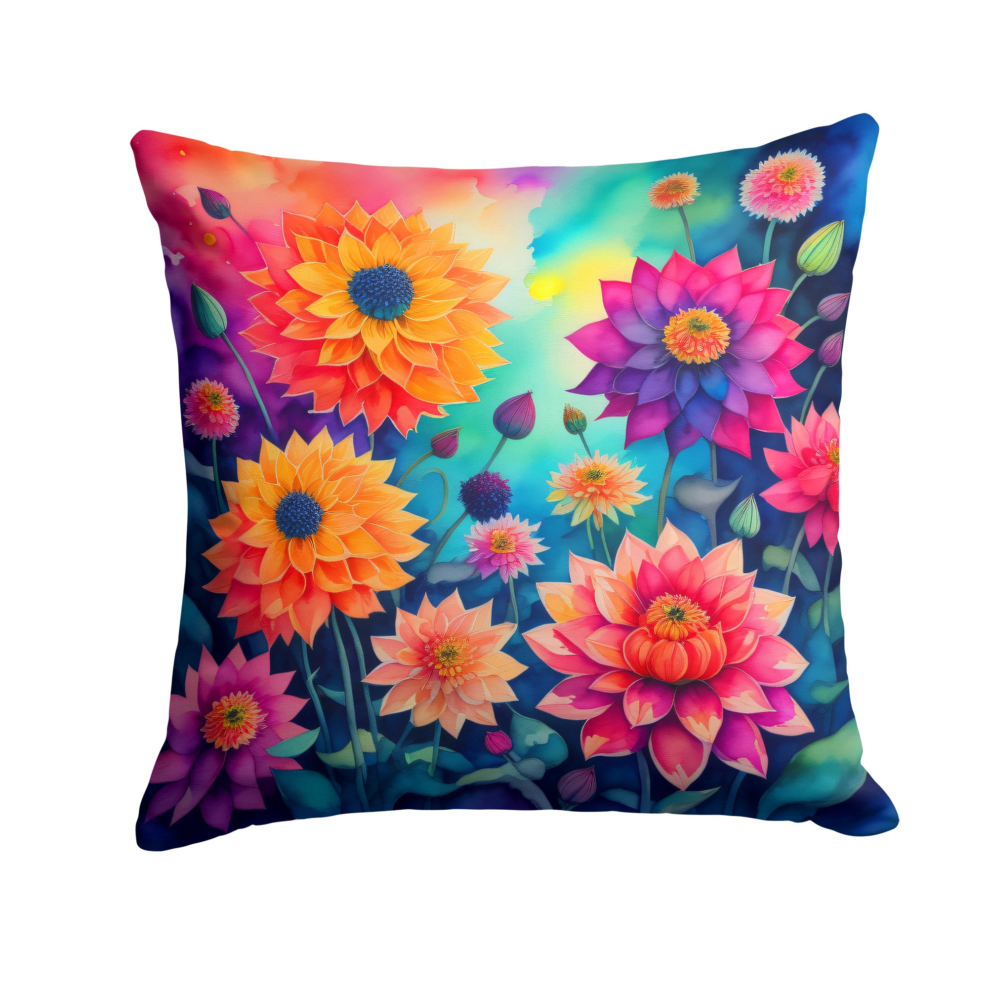 Buy this Colorful Dahlias Fabric Decorative Pillow