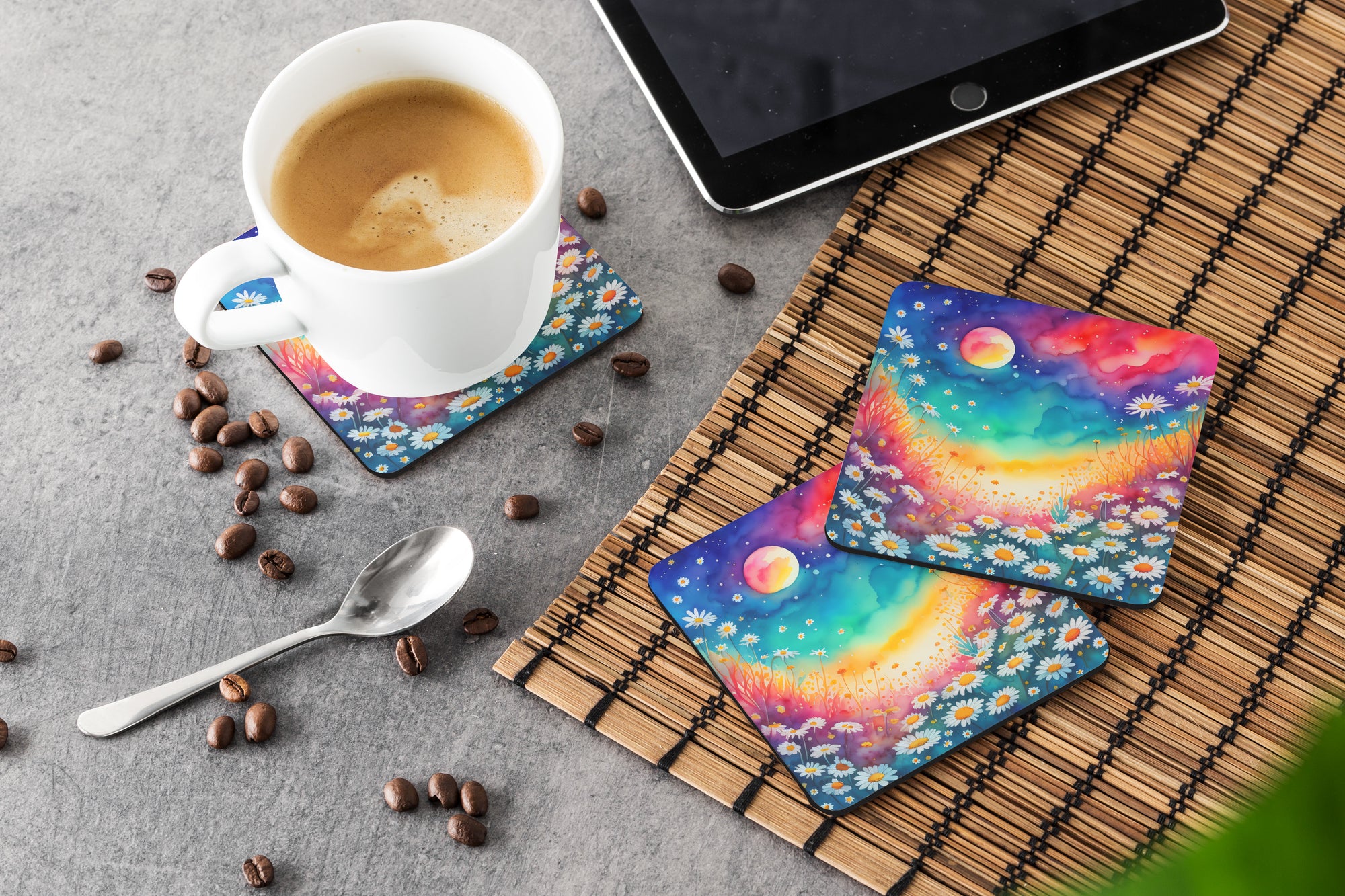 Colorful Daisies Foam Coaster Set of 4