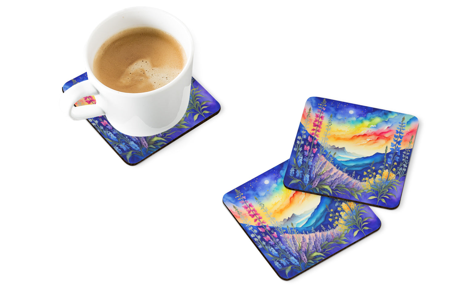 Buy this Colorful Delphinium Foam Coaster Set of 4