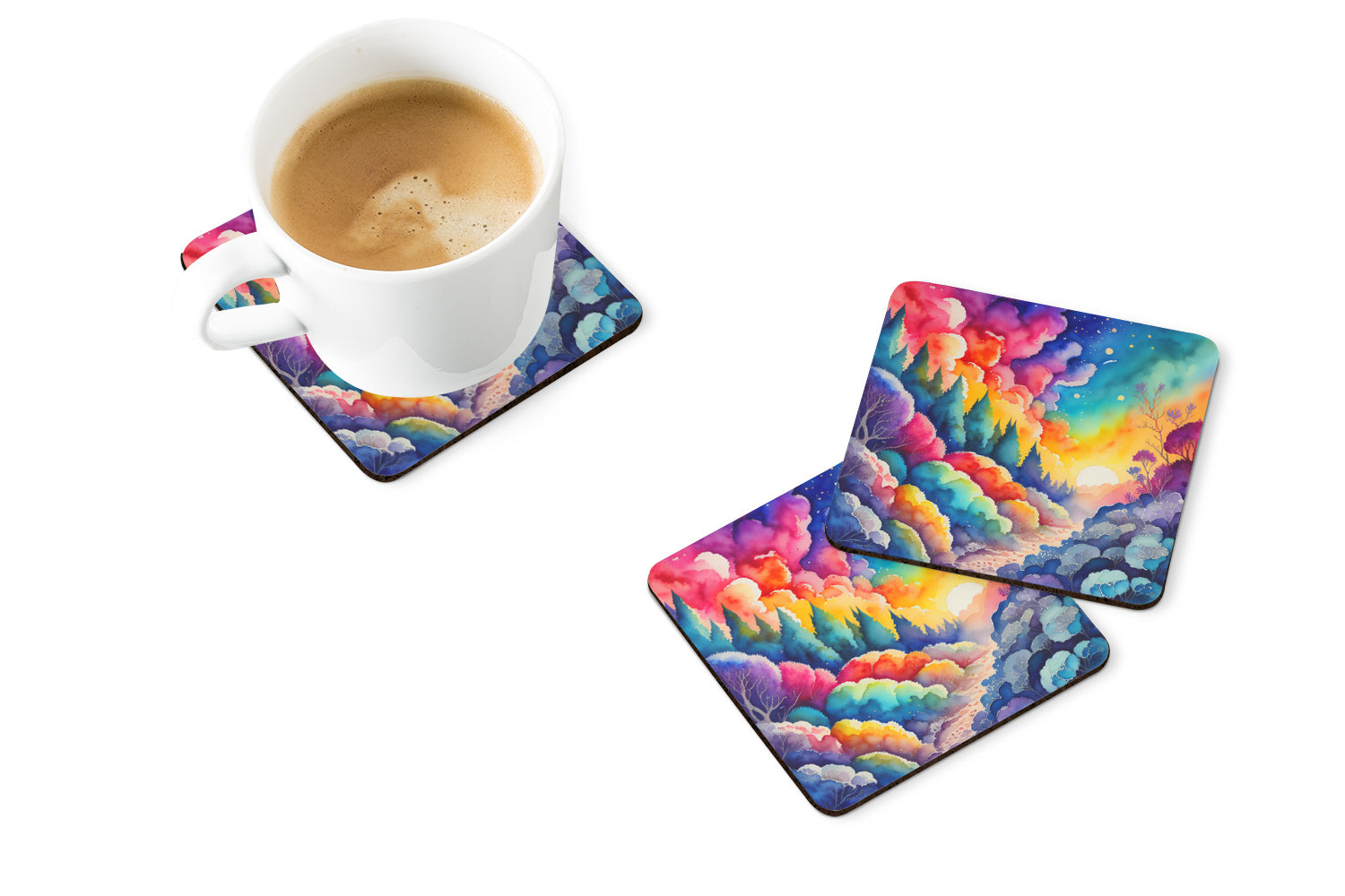 Colorful Dusty Miller Foam Coaster Set of 4  the-store.com.