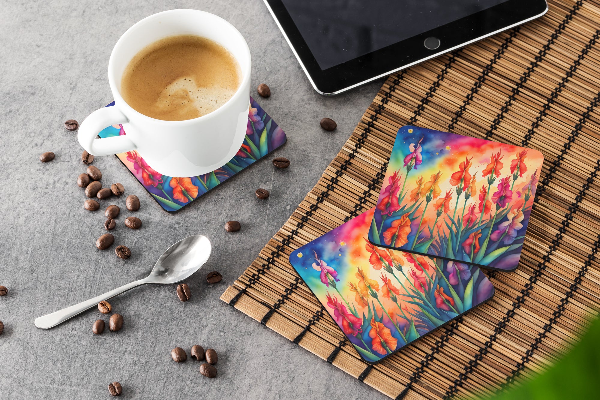 Colorful Gladiolus Foam Coaster Set of 4  the-store.com.