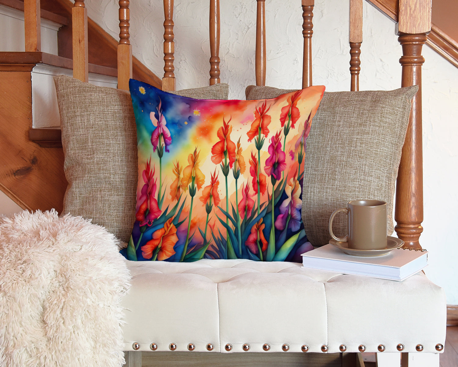 Colorful Gladiolus Fabric Decorative Pillow  the-store.com.