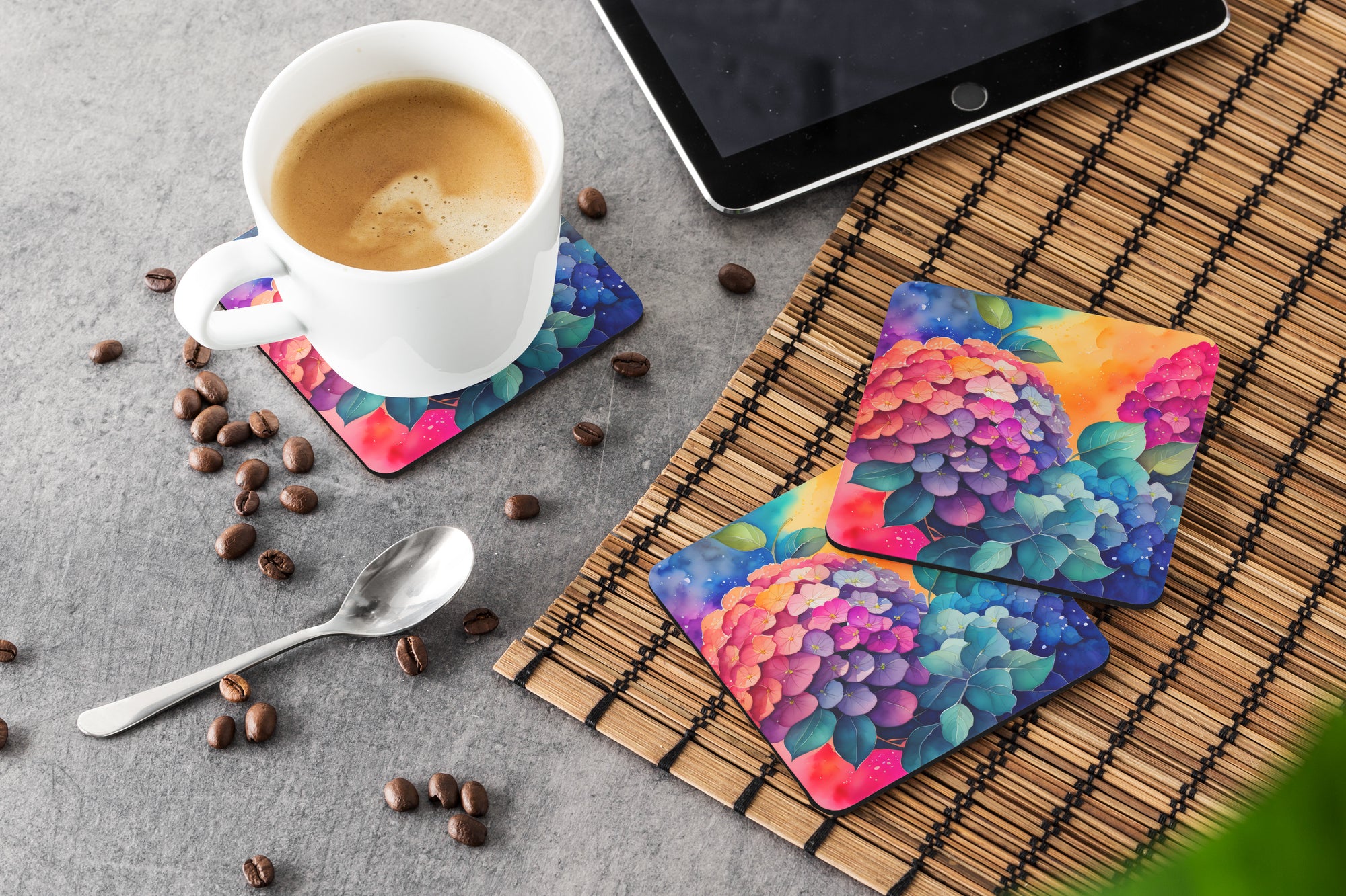 Colorful Hydrangeas Foam Coaster Set of 4