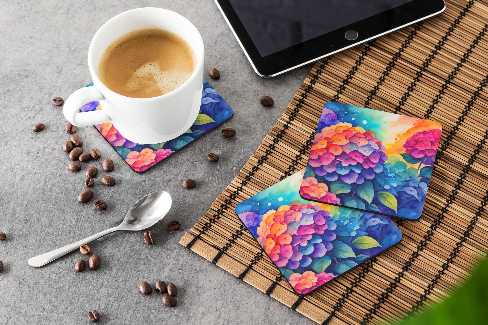 Colorful Hydrangeas Foam Coaster Set of 4