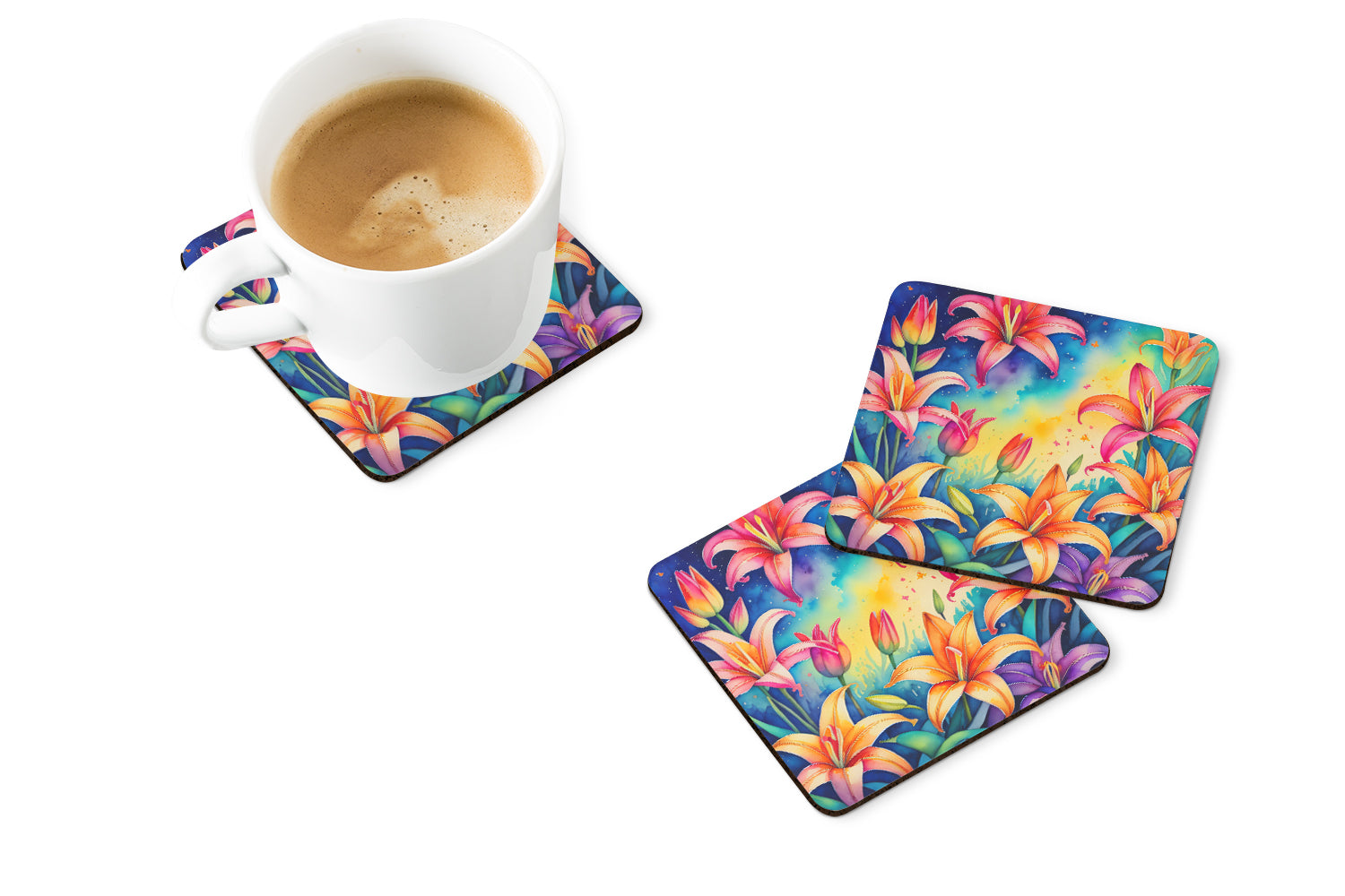 Colorful Lilies Foam Coaster Set of 4