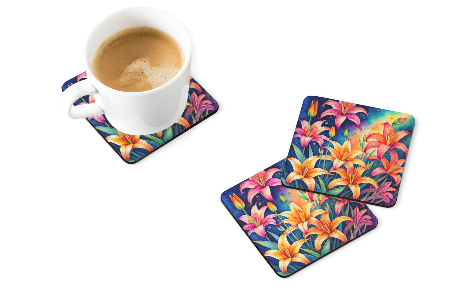 Colorful Lilies Foam Coaster Set of 4