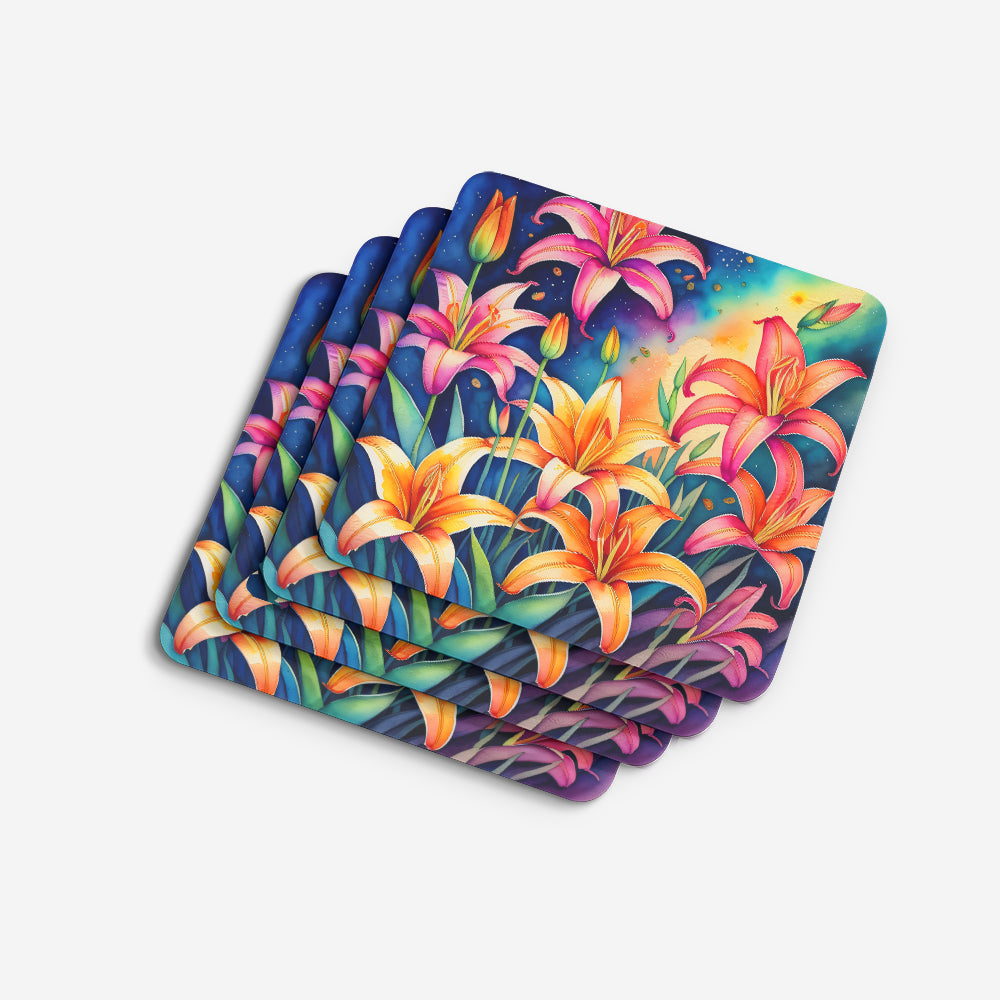 Colorful Lilies Foam Coaster Set of 4