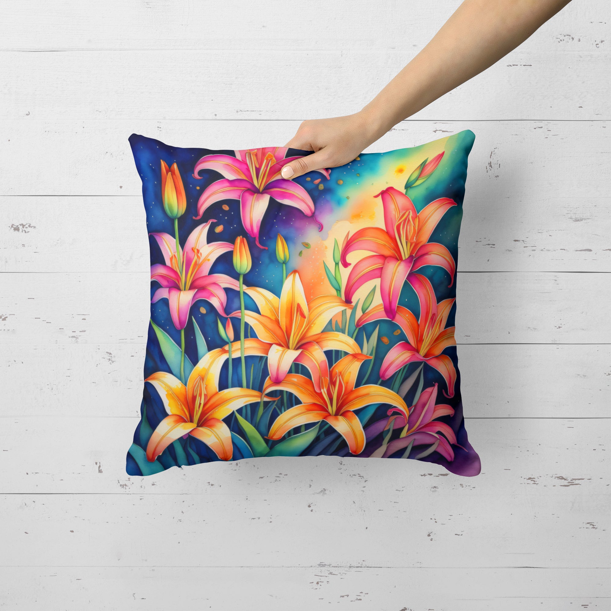 Colorful Lilies Fabric Decorative Pillow  the-store.com.