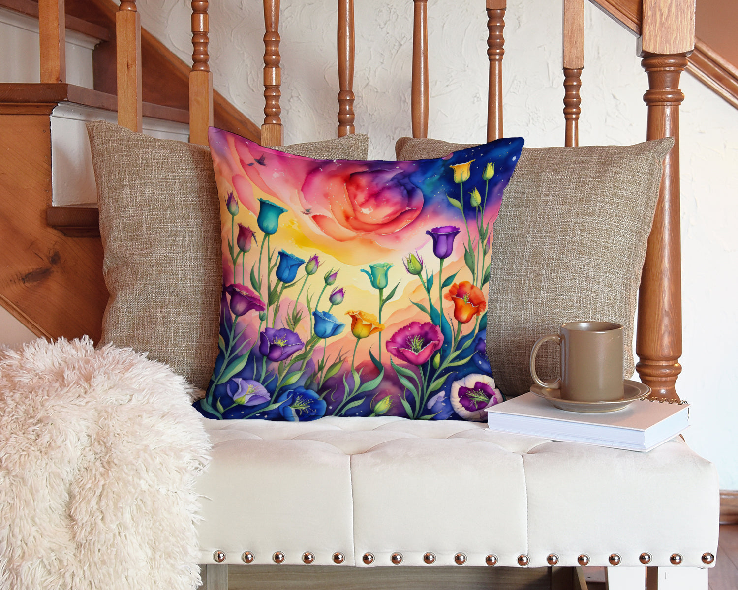 Colorful Lisianthus Fabric Decorative Pillow  the-store.com.