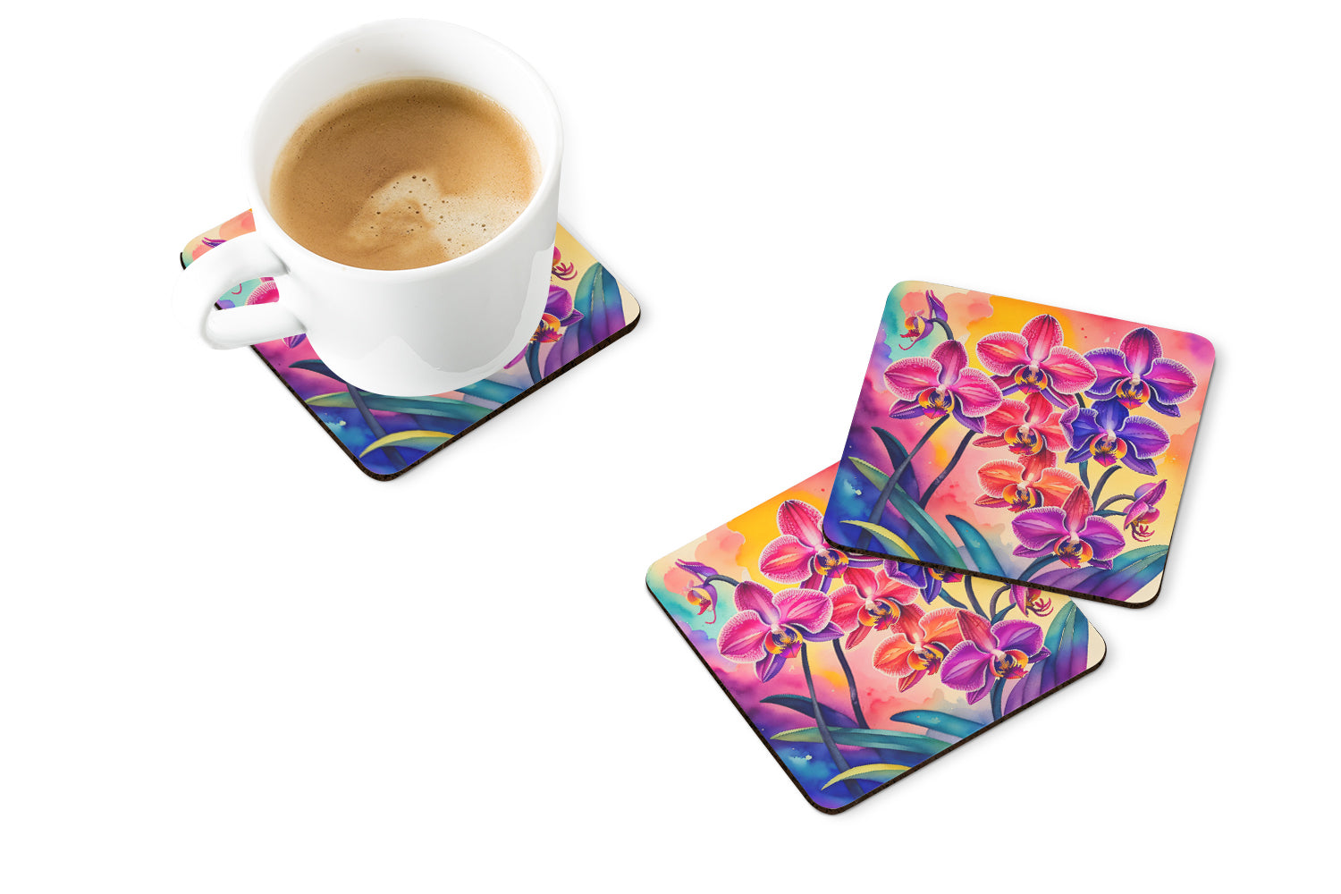 Colorful Orchids Foam Coaster Set of 4  the-store.com.