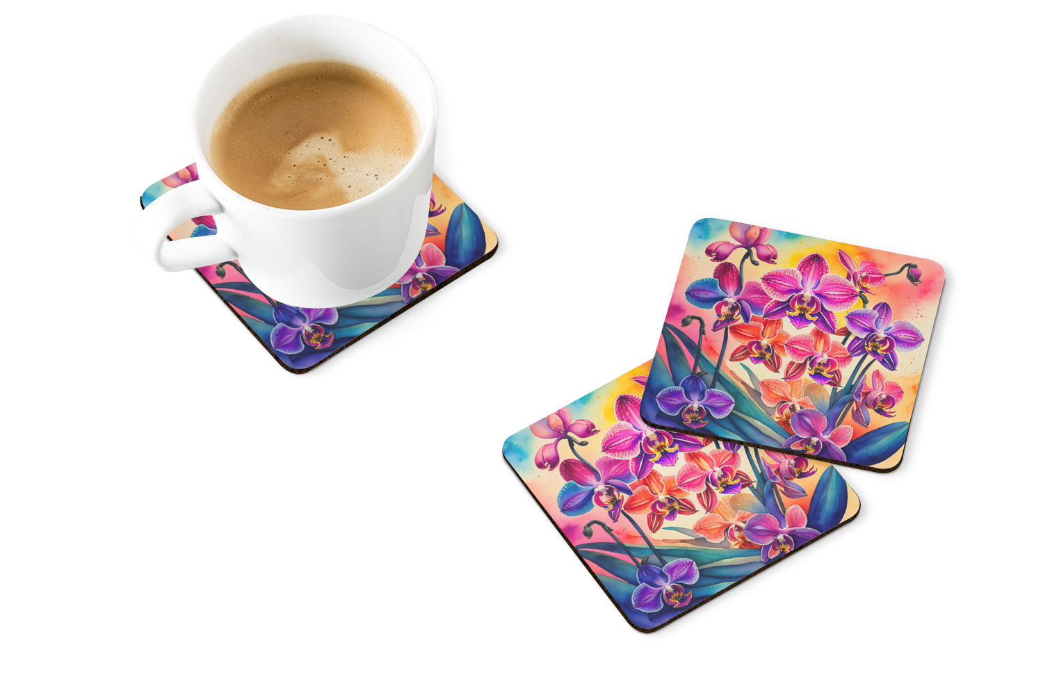 Colorful Orchids Foam Coaster Set of 4  the-store.com.