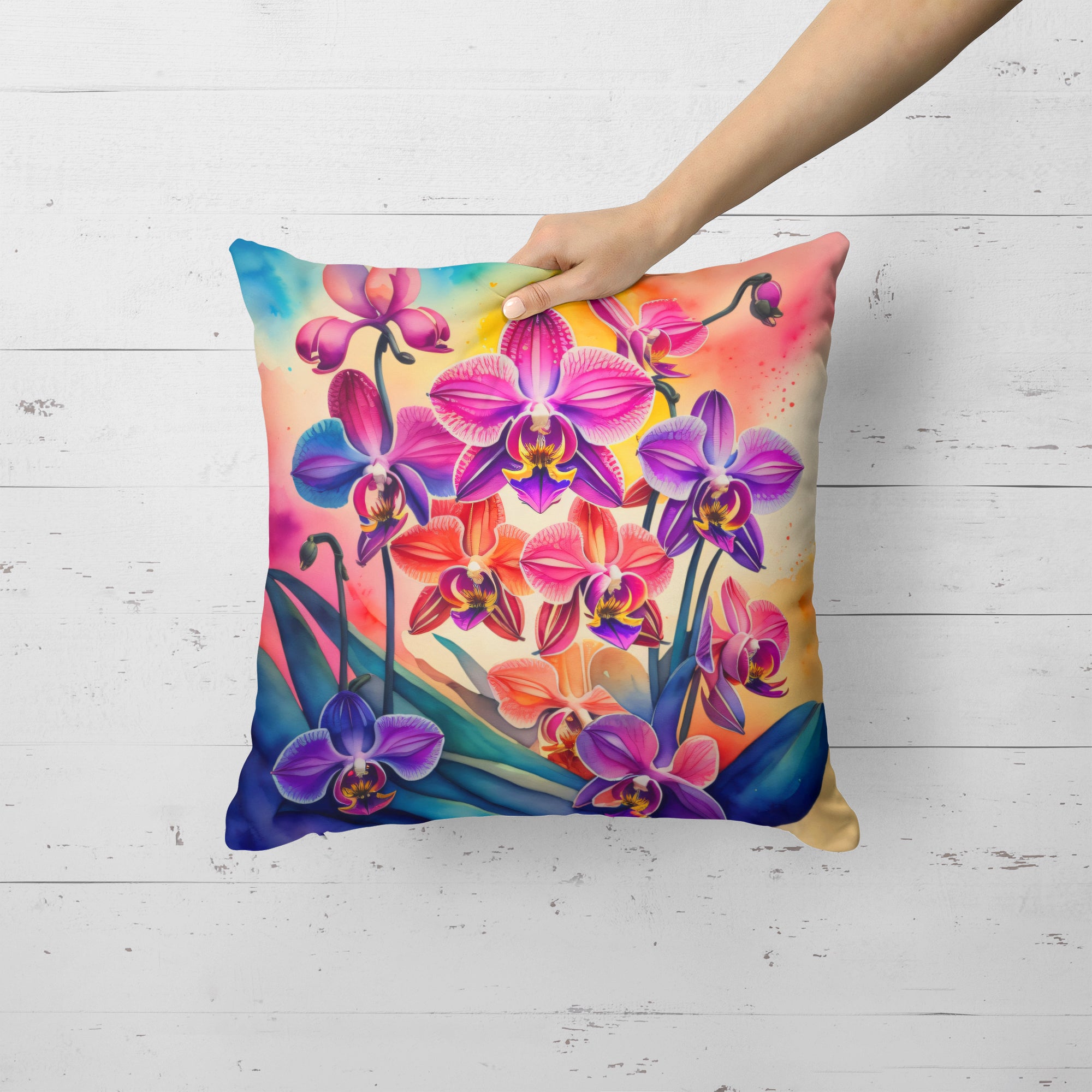 Colorful Orchids Fabric Decorative Pillow  the-store.com.