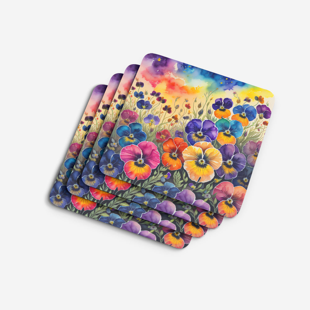 Colorful Pansies Foam Coaster Set of 4  the-store.com.