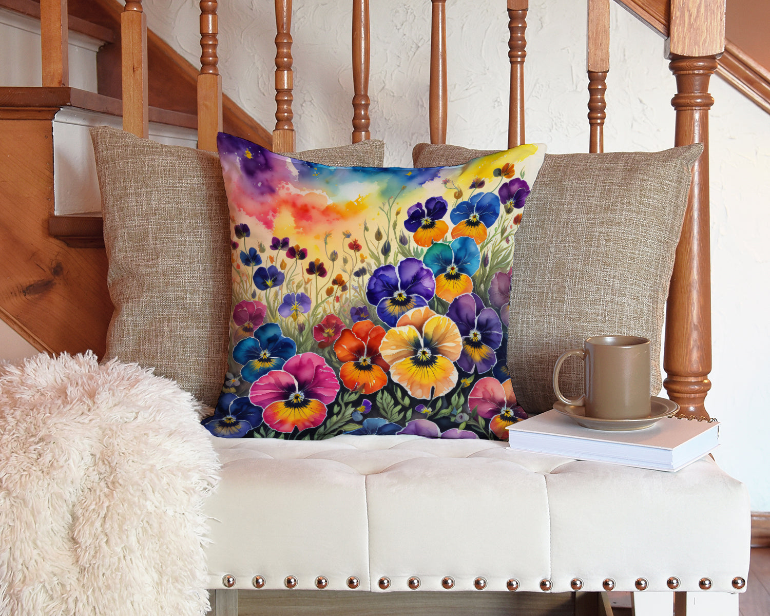 Colorful Pansies Fabric Decorative Pillow  the-store.com.