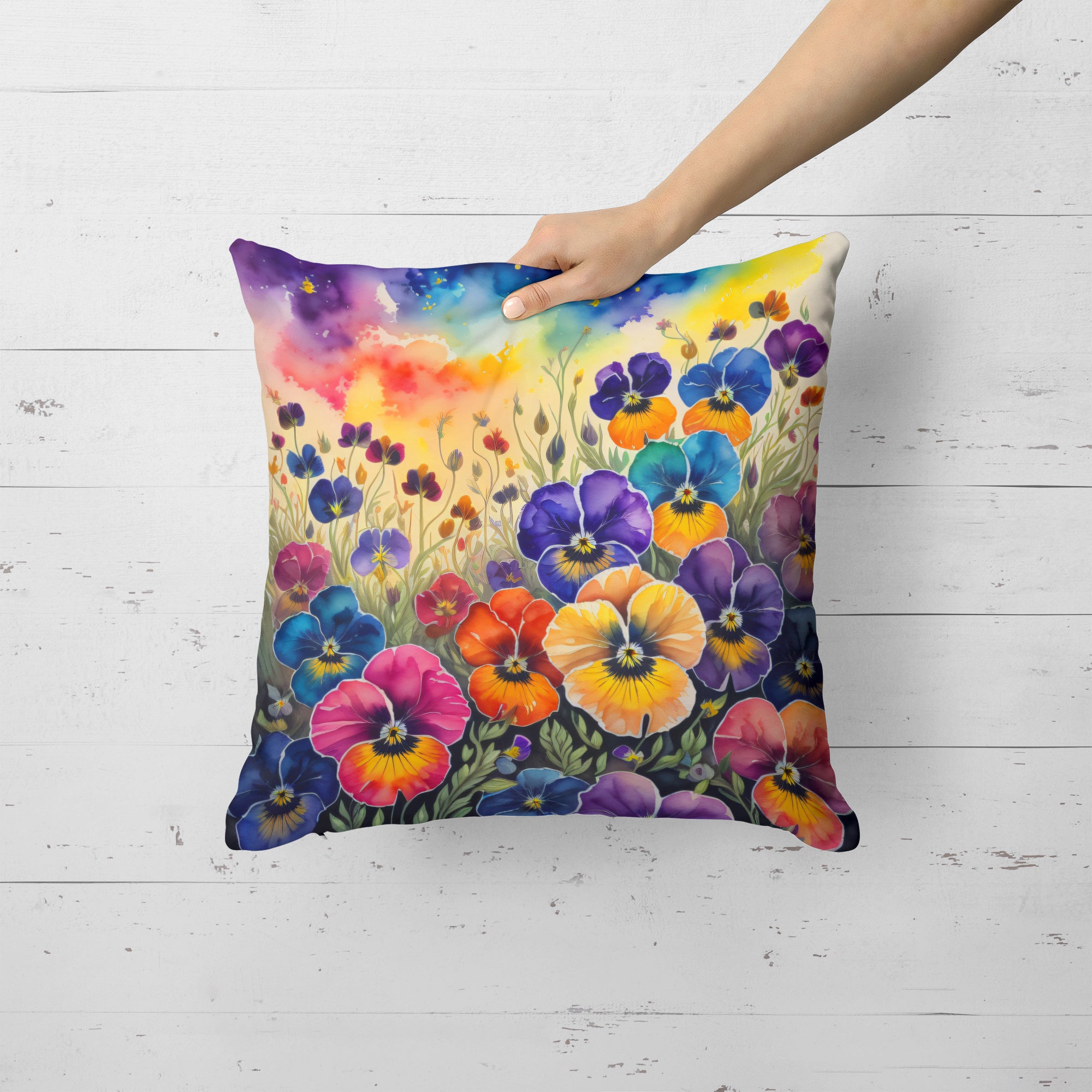 Buy this Colorful Pansies Fabric Decorative Pillow