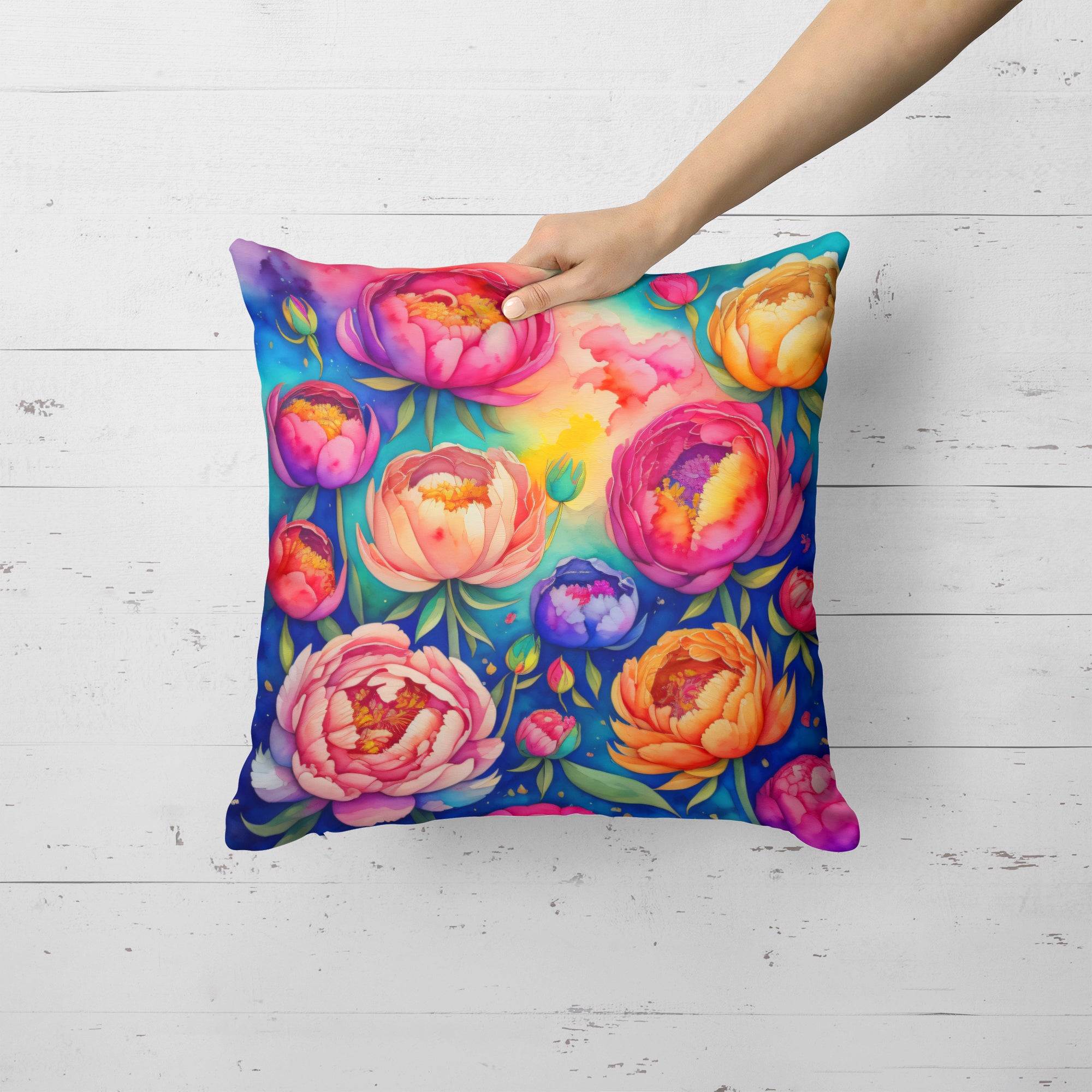Colorful Peonies Fabric Decorative Pillow  the-store.com.