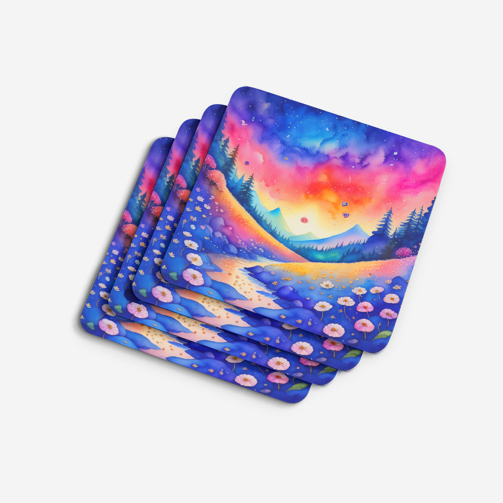 Colorful Periwinkles Foam Coaster Set of 4  the-store.com.