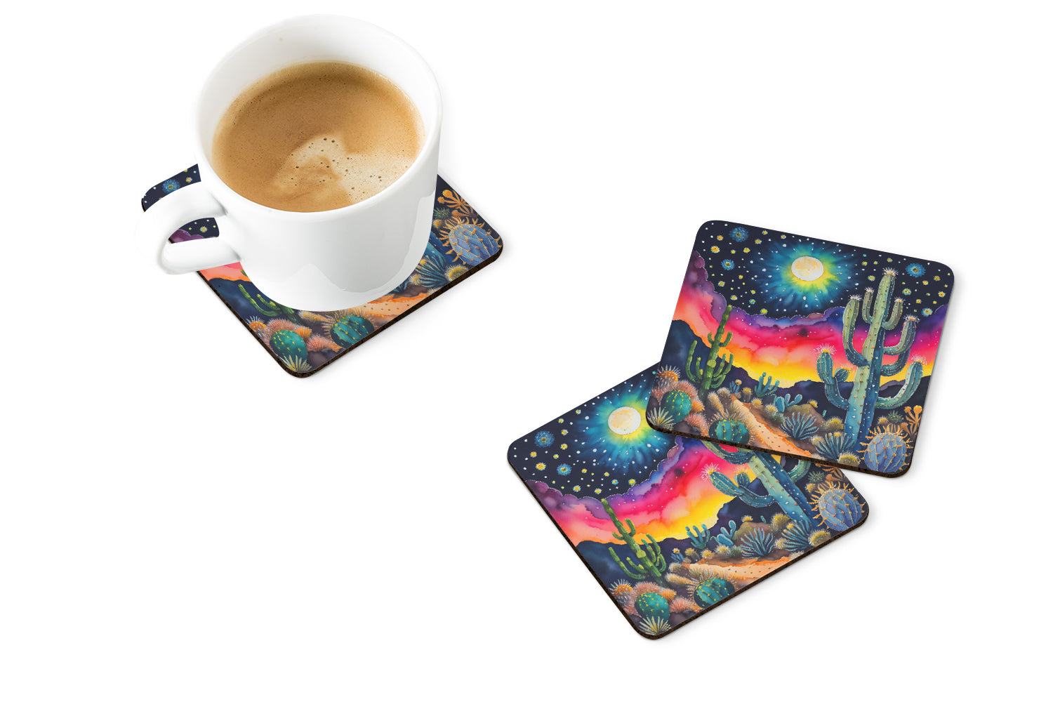 Colorful Queen of the Night Cactus Foam Coaster Set of 4  the-store.com.