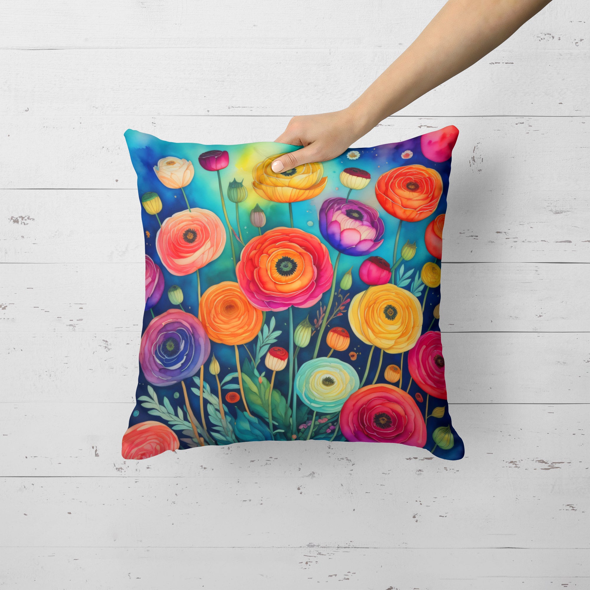 Colorful Ranunculus Fabric Decorative Pillow