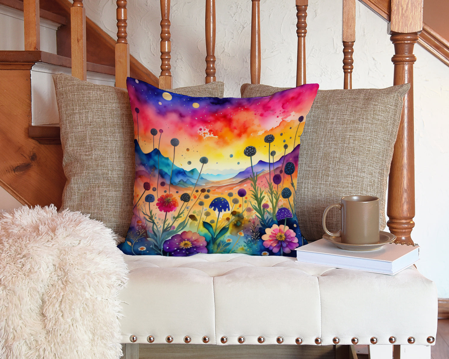 Colorful Scabiosa Fabric Decorative Pillow