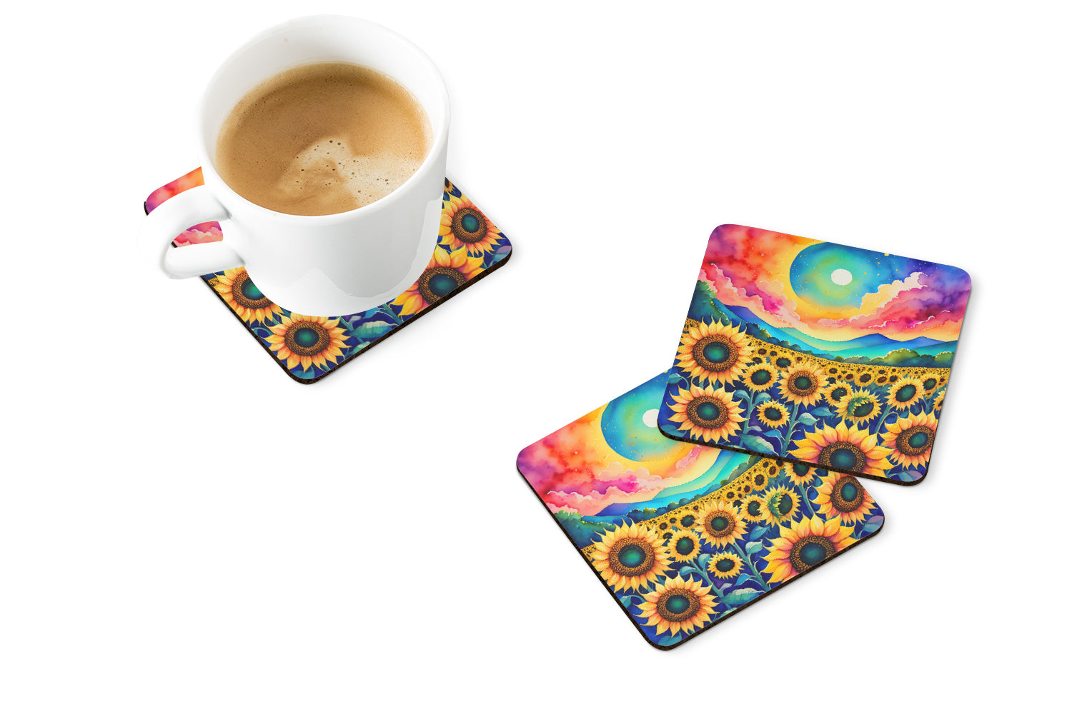 Colorful Sunflowers Foam Coaster Set of 4  the-store.com.